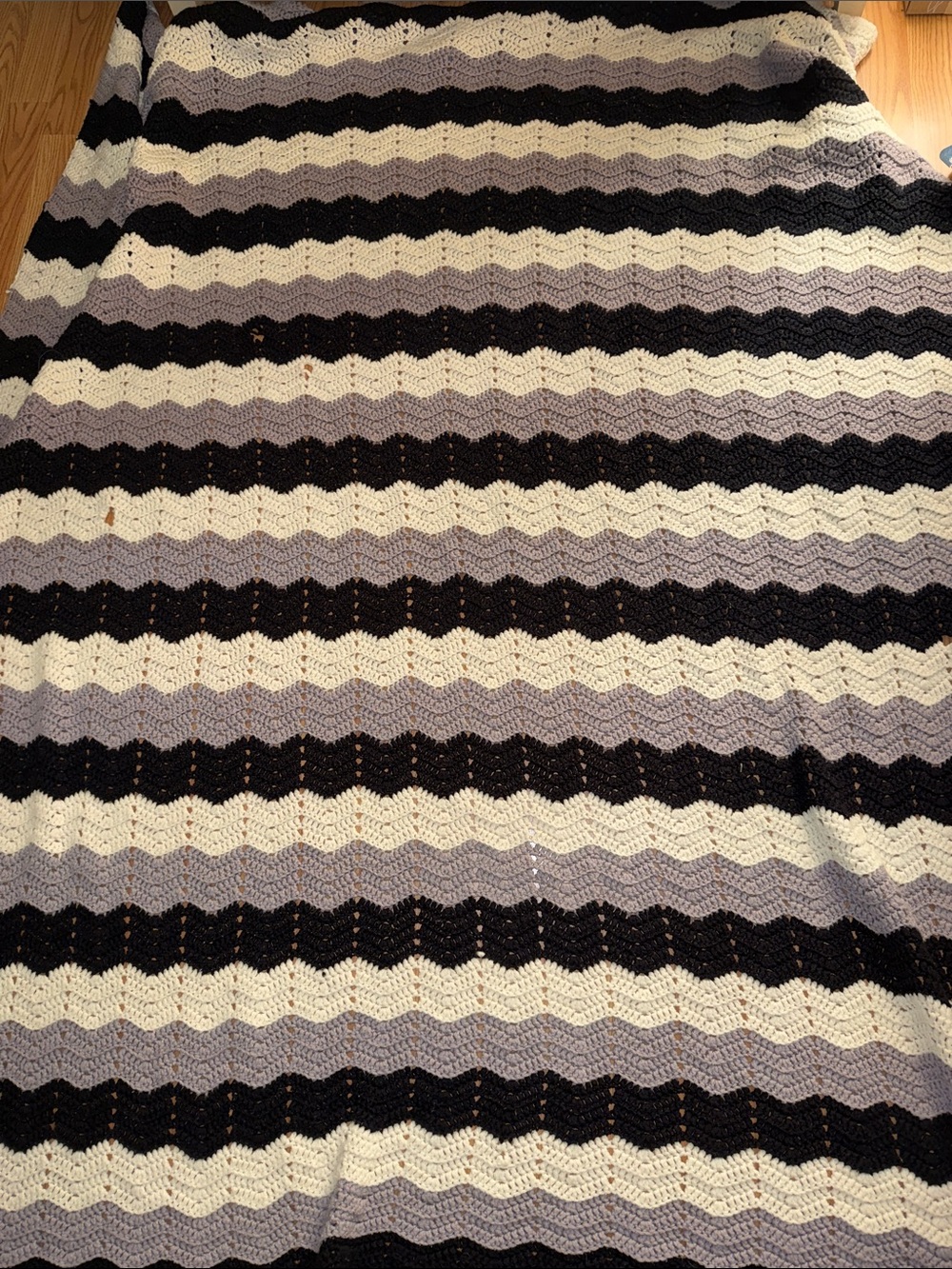 Chevron Knit Throw Blanket - Black, Gray & Cream, as is!